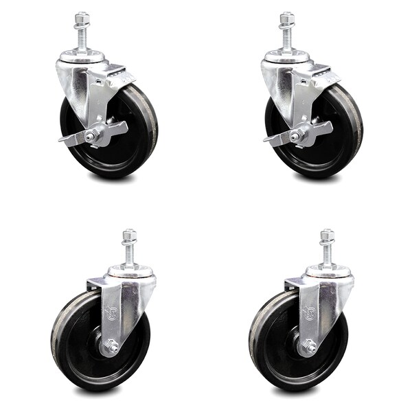 Service Caster 5 Inch Phenolic Wheel Swivel 3/8 Inch Threaded Stem Caster Brakes SCC, 2PK SCC-TS20S514-PHR-381615-2-TLB-2 - main